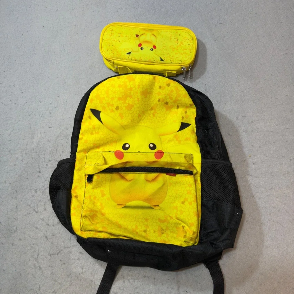 Pokemon Pikachu Backpack and Matching Lunch Pouch Set Yellow Black‎ Anime Bag